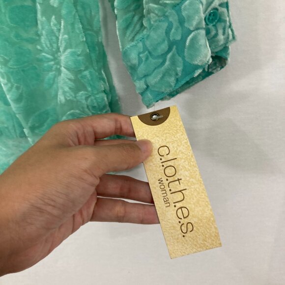 NWT Vintage C.l.o.t.h.e.s size 1X Kelly Green Floral Velvet Burn-out Button Down - Picture 4 of 11